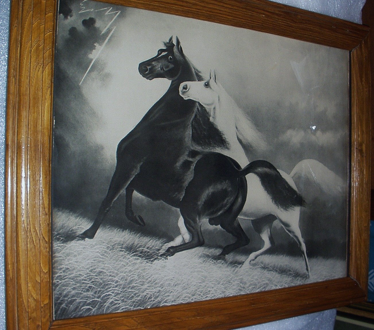 Spirited Horses No. 2 Original 1900s Black and White Horses Running