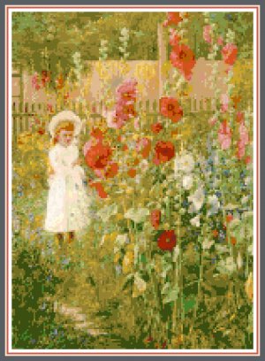 Girl with Hollyhocks Pattern Chart Graph