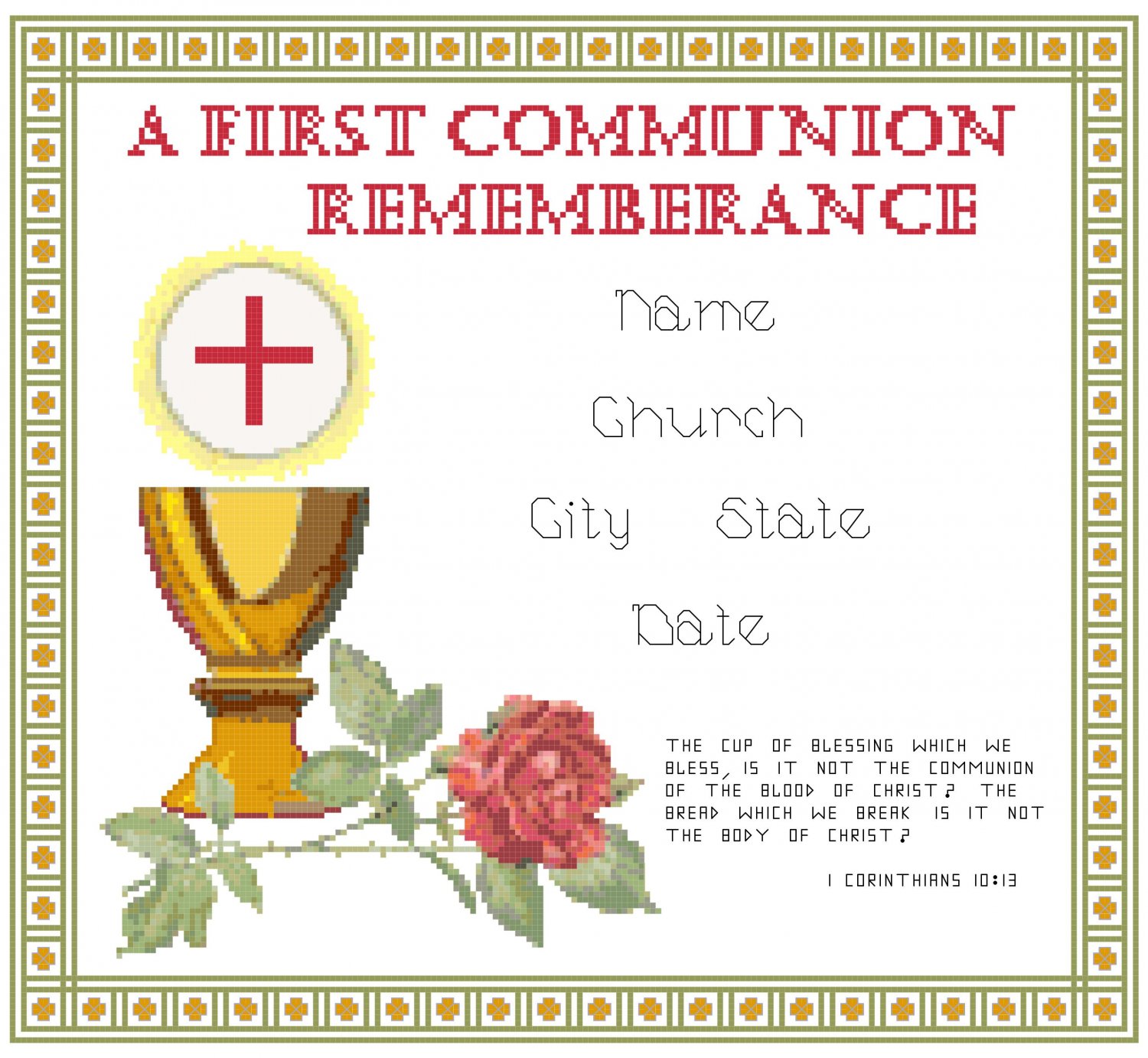First Communion Record Pattern Chart Graph