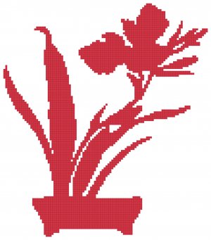 Flowering Orchid - redwork Pattern Chart Graph