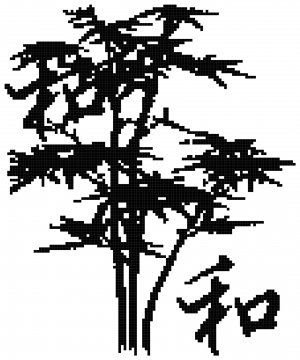 Oriental Bamboo with Peace Symbol - blackwork Pattern Chart Graph