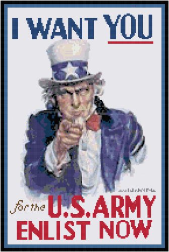 Uncle Sam Wants You WWII Poster Cross Stitch Pattern Chart Graph