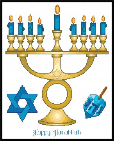 Happy Hanukkah Cross Stitch Pattern Chart Graph