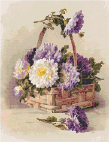 Chrysanthemums in a Basket Cross Stitch Pattern Chart Graph