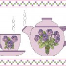 Violets Teapot and Cup Cross Stitch Pattern Chart Graph