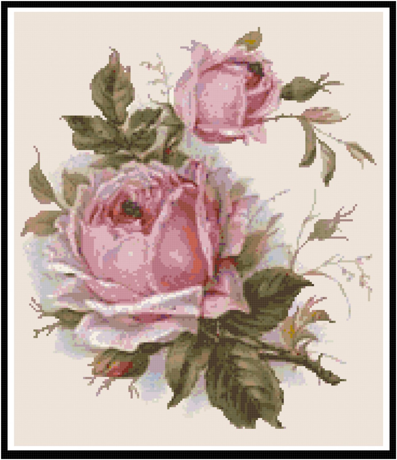 Beautiful Pink Roses Cross Stitch Pattern Chart Graph