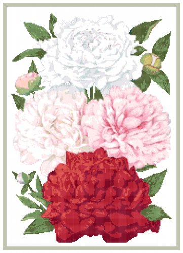 Gorgeous Peonies 2 Cross Stitch Pattern Chart Graph