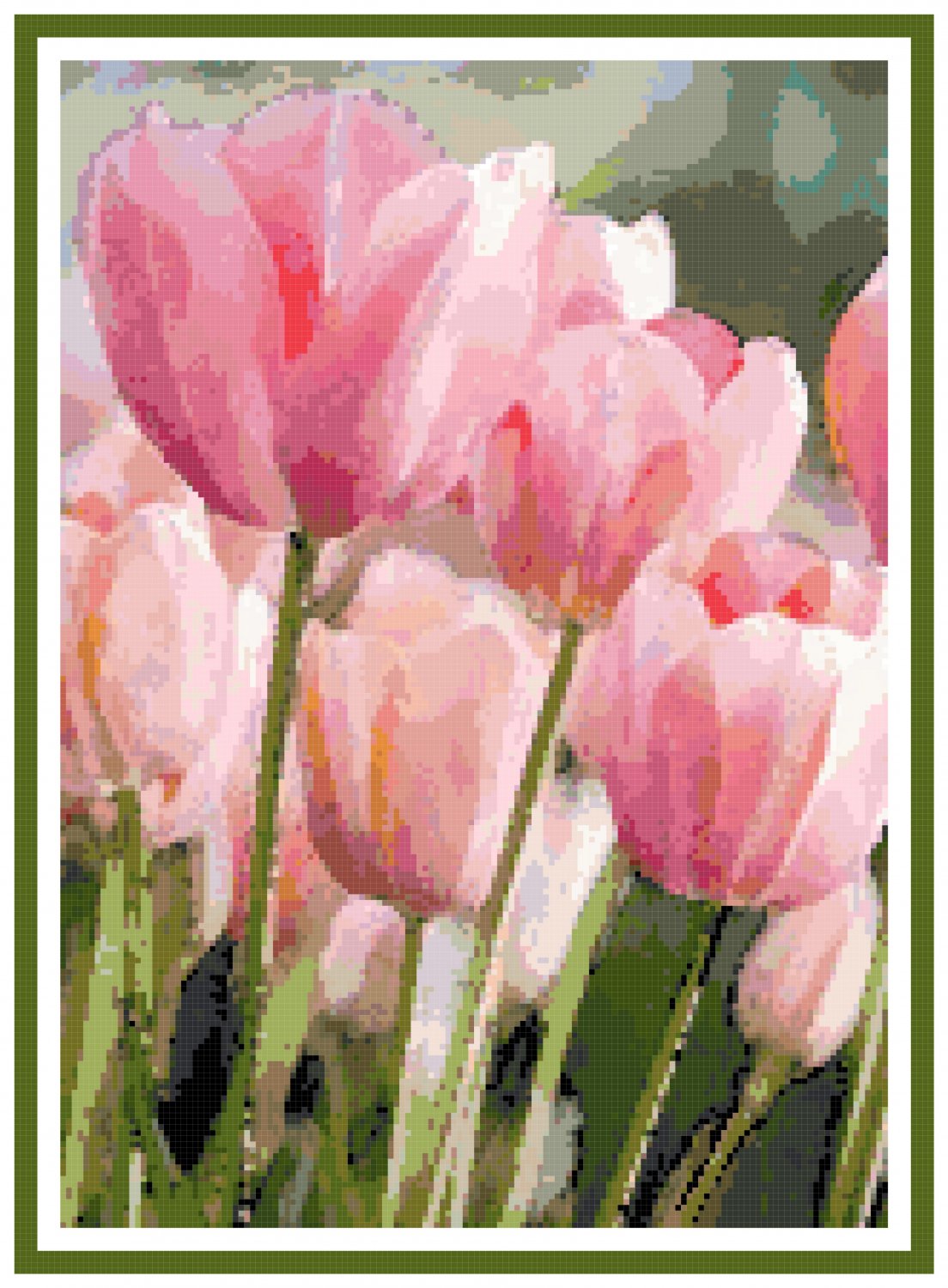 Spring Tulips in Watercolor Cross Stitch Pattern Chart Graph