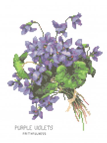 Tussie Mussie Purple Violets Cross Stitch Pattern Chart Graph