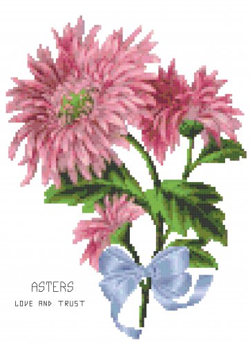 Tussie Mussie Asters Cross Stitch Pattern Chart Graph