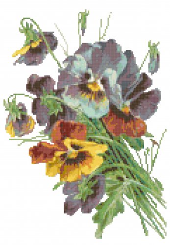 Blue Pansies Cross Stitch Pattern Chart Graph