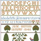 Jane Herrons Antique 1840 Samper Reproduction Cross Stitch Pattern Chart Graph