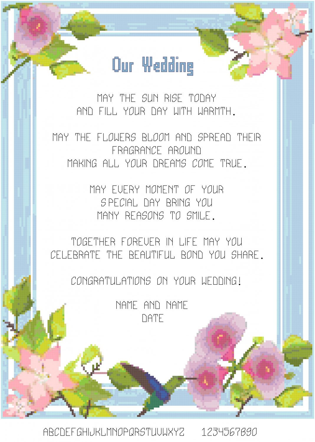 Wild Roses and Morning Glories Wedding Sampler Pattern Chart Graph