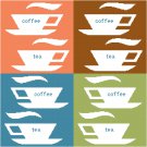 Coffee and Tea Seat or Pillow Top X-Stitch or Needlepoint pattern chart graph