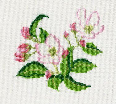 "APPLE BLOSSOMS" Finished Completed Counted Cross Stitchery