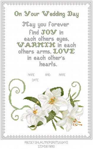 White Lilies Wedding Sampler Pattern Chart Graph