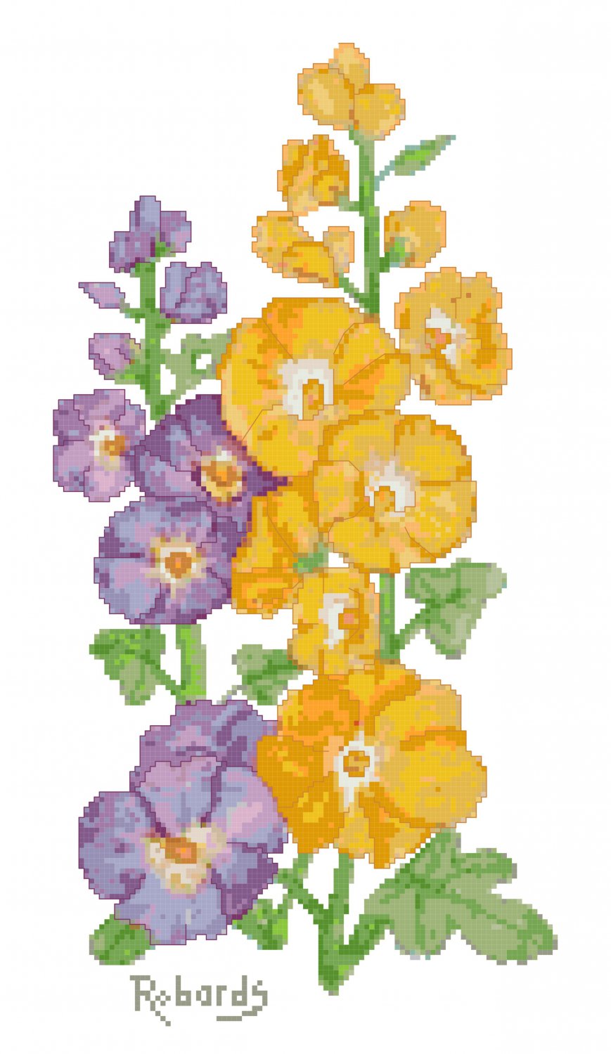 Hollyhocks Cross Stitch Pattern Chart Graph