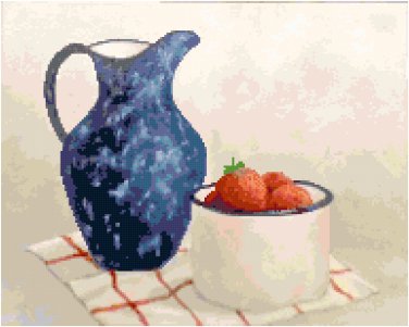 Graniteware with Strawberries Cross Stitch Pattern Chart Graph