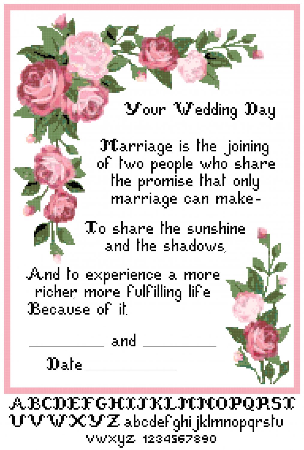 Beautiful Roses Wedding Sampler Pattern Chart Graph