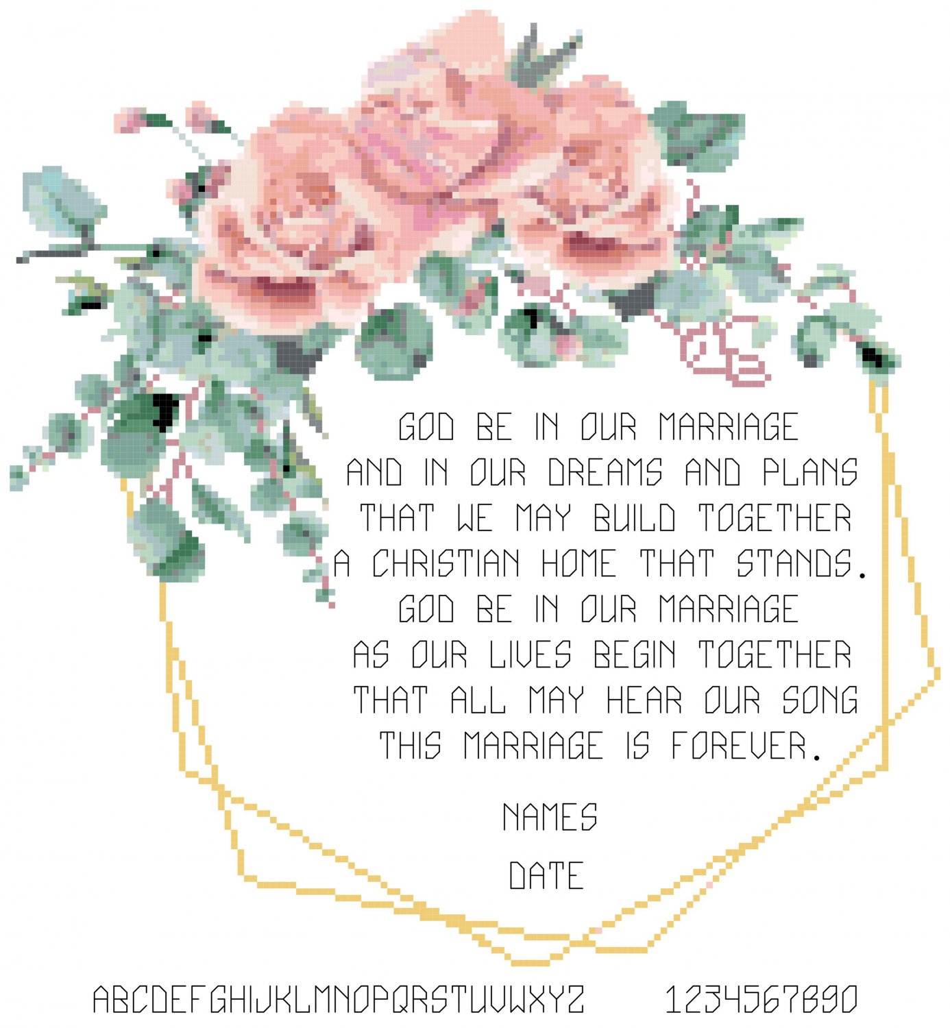 Roses and Eucalyptus Wedding Sampler Pattern Chart Graph