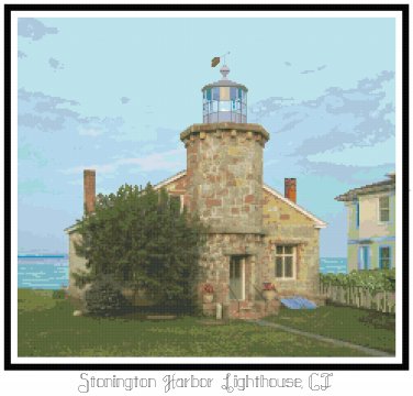 Stonington Harbor Lighthouse, CT Cross Stitch Pattern Chart Graph