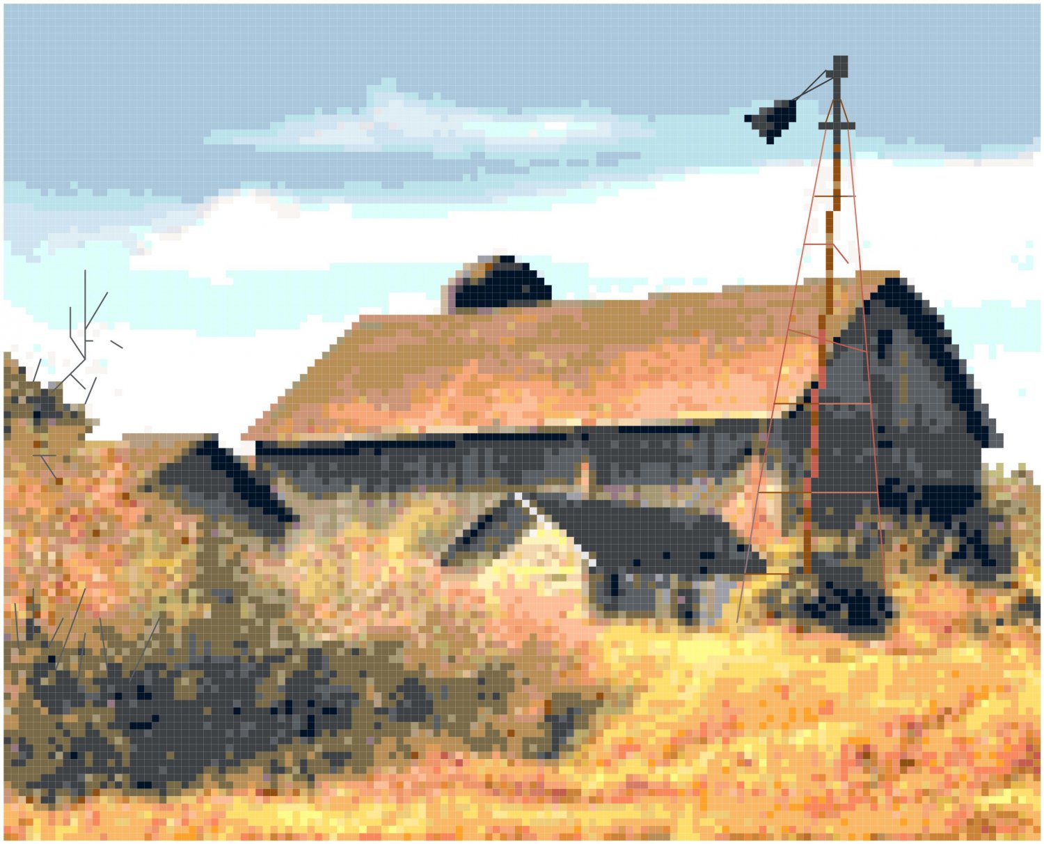 Broken Windmill by a La Grange Barn, WI  Pattern Chart Graph