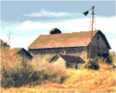 Broken Windmill by a La Grange Barn, WI  Pattern Chart Graph