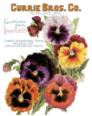 Currie Seed Catalog Cover Pansies 1908 Pattern Chart Graph