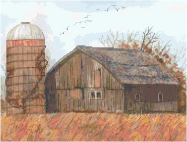 Autumn Field Barn  Pattern Chart Graph