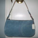 COACH Suede Demi Purse - Baby Blue with Embroidered Hearts L33 - 6732