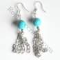 Turquoise Drops Ball And Chains Dangle 925 Silver Fashion Earrings
