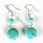 Turquoise Flat Round Drops With Small Beads Dangle 925 Silver Fashion Earrings