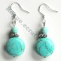 Turquoise 15 mm Round Drops with Silver Crown Dangle 925 Silver Fashion Earrings