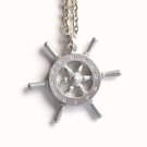 Vintage Danish Jorgen Jensen Pewter Ship Wheel Design Necklace