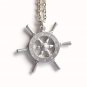 Vintage Danish Jorgen Jensen Pewter Ship Wheel Design Necklace