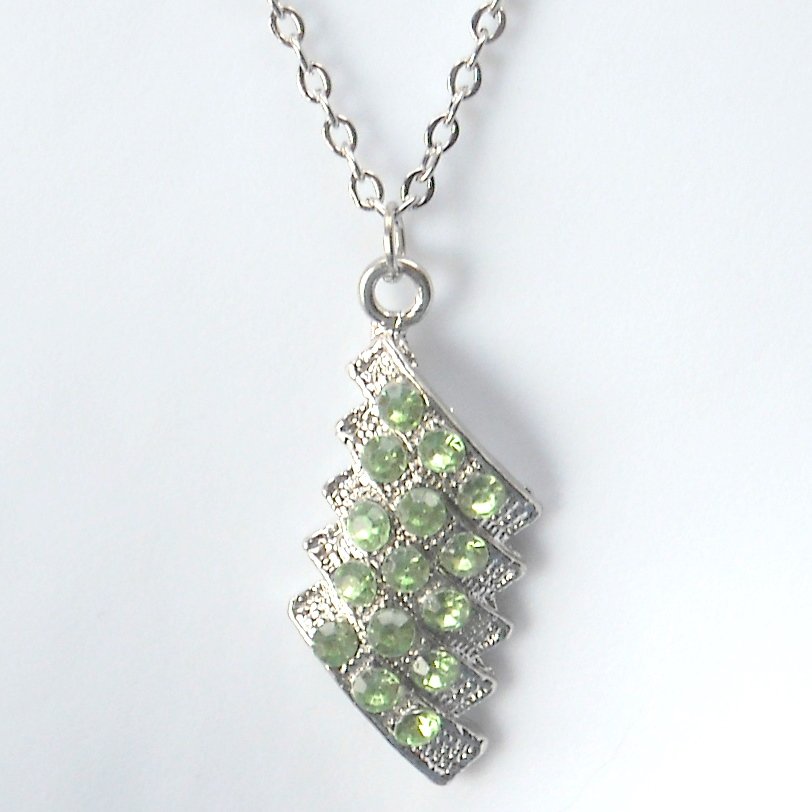 Rhinestone Green Cluster Stone Faceted Trapezoid Shape Necklace