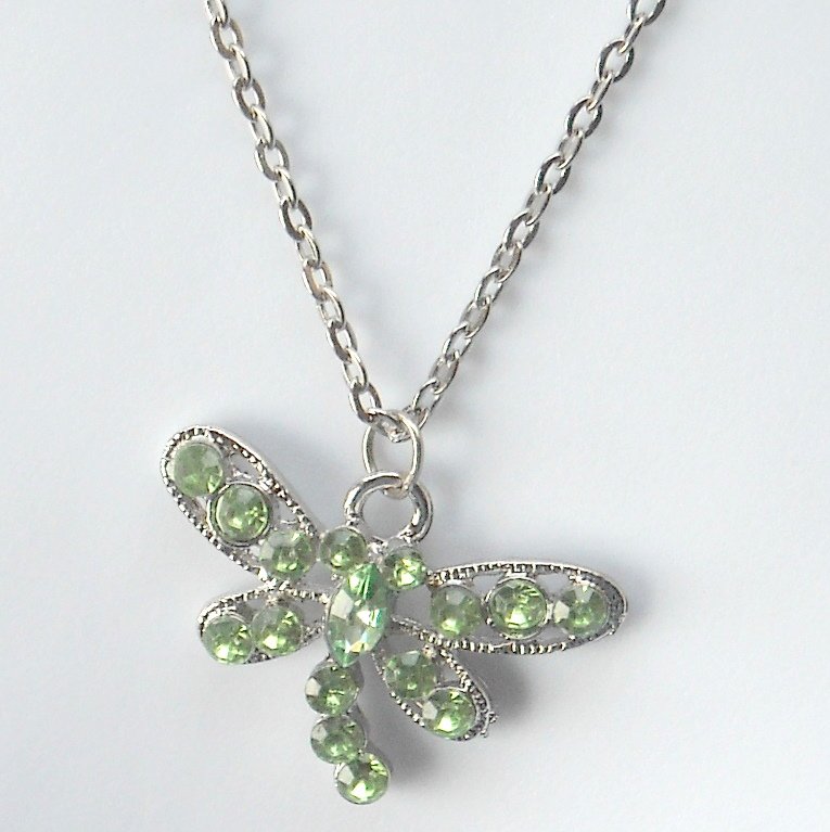 Rhinestone Green Multi Stone Faceted Butterfly Fashion Necklace