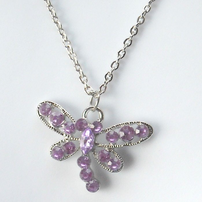 Butterfly Rhinestone Purple Multi Stone Faceted Fashion Necklace