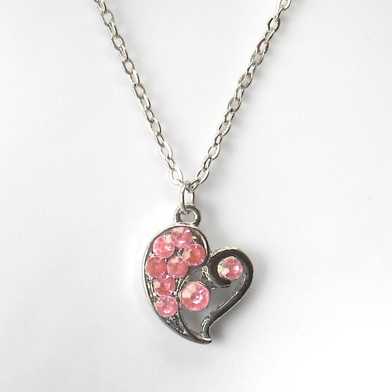 Rhinestone Pink Multi Stone Faceted Heart Fashion Necklace