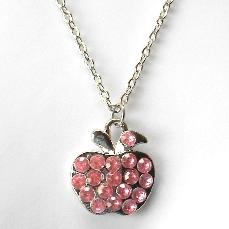 Rhinestone Pink Multi Stone Faceted Apple Fashion Necklace