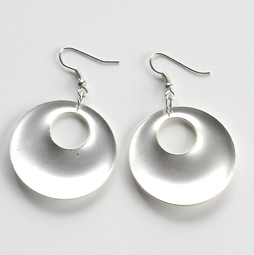 Large Round Matt Distressed Silver color Metal Dangle Fashion Earrings