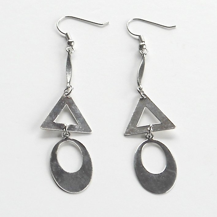 Triangle Oval Silver color Metal Dangle Fashion Earrings