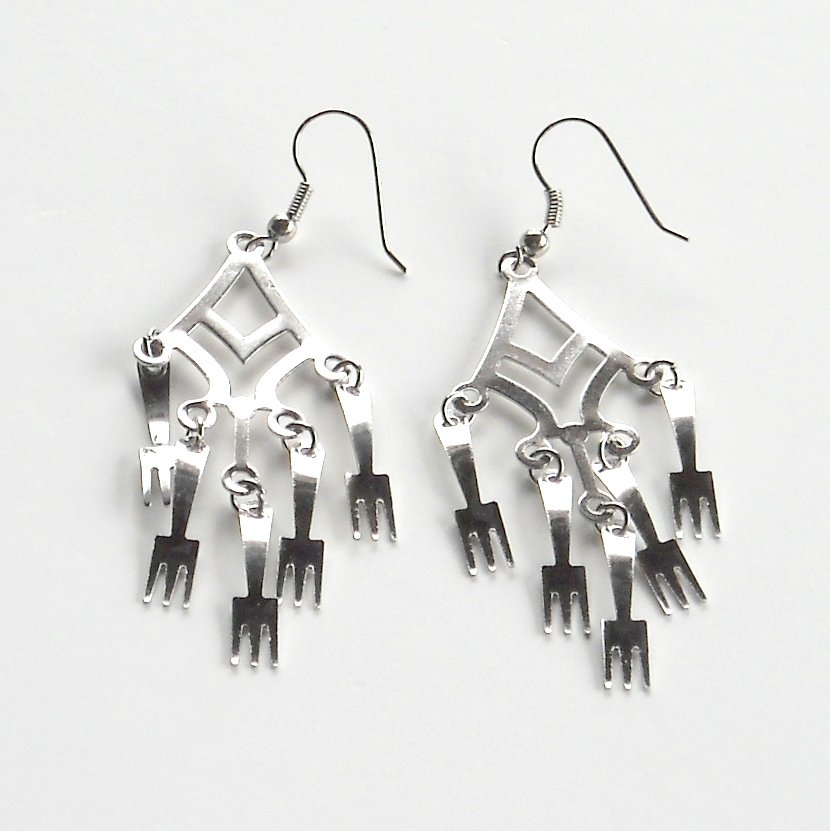10 Forks Silver color Metal Dangle Fashion Earrings