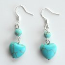 Turquoise Heart and Beaded Shaped Dangle 925 Silver Fashion Earrings