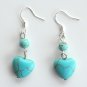 Turquoise Heart and Beaded Shaped Dangle 925 Silver Fashion Earrings