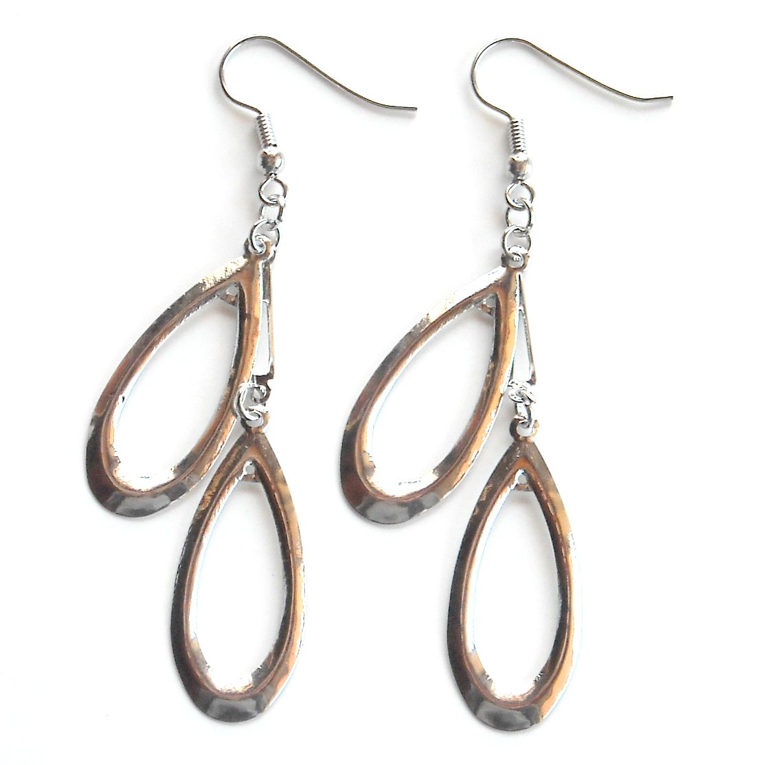 2 Drops Silver color Metal Dangle Fashion Earrings
