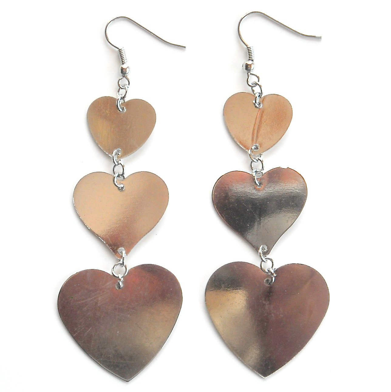 3 Hearts Silver color Metal Dangle Fashion Earrings