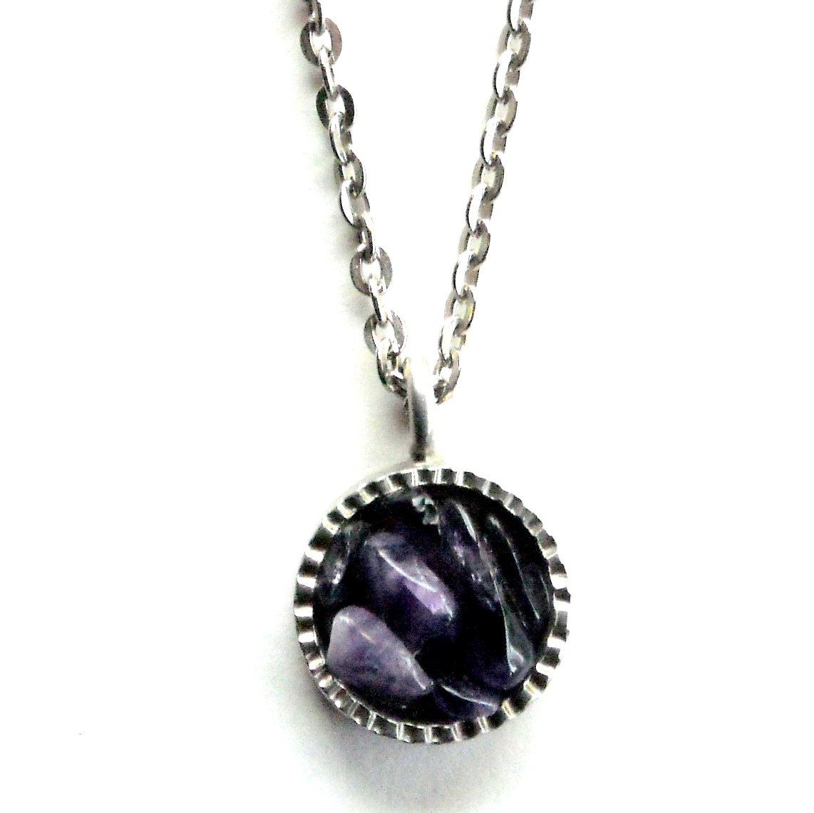 Danish Jorgen Jensen Pewter Denmark Round Purple Stone Necklace