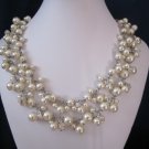 Wedding cluster necklace with swarovski pearls, crystals, and rhinestones