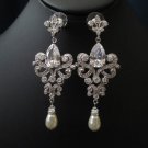 Butterfly pearl- bridal earrings wedding earrings chandelier cubic zirconia earrings